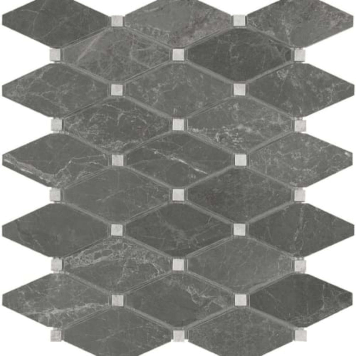 Stark Carbon in Clipped Diamond Polished Mosaics Natural Stone