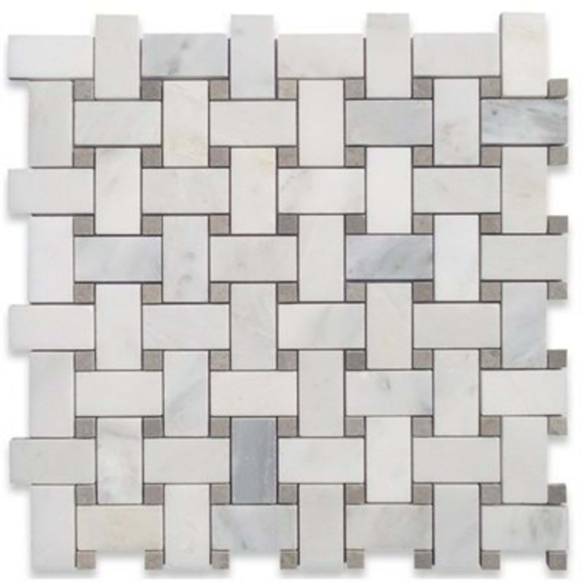 Basket Weave in Asian Statuary With Silver Dot Honed Natural Stone