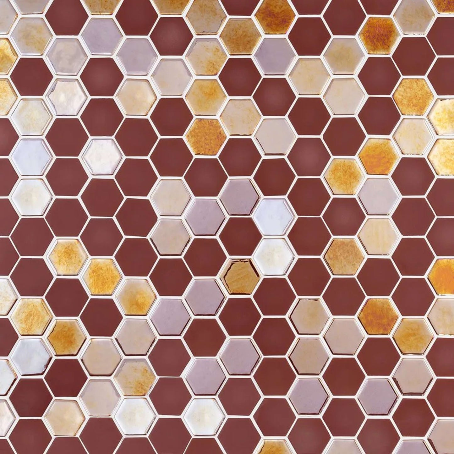 Brill Hexagon Mosaic in Burgundy Glass Tile