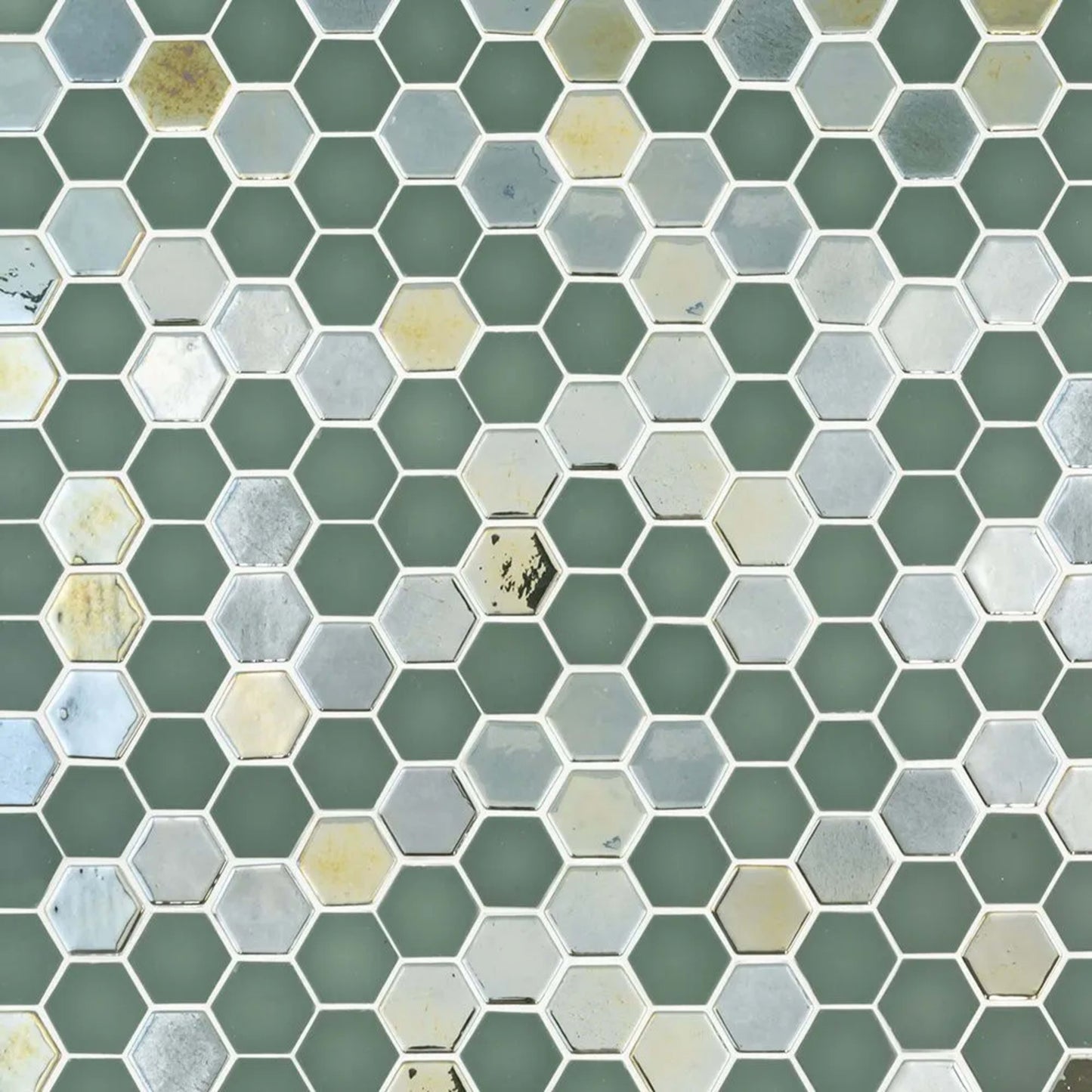 Brill Hexagon Mosaic in Olive Glass Tile
