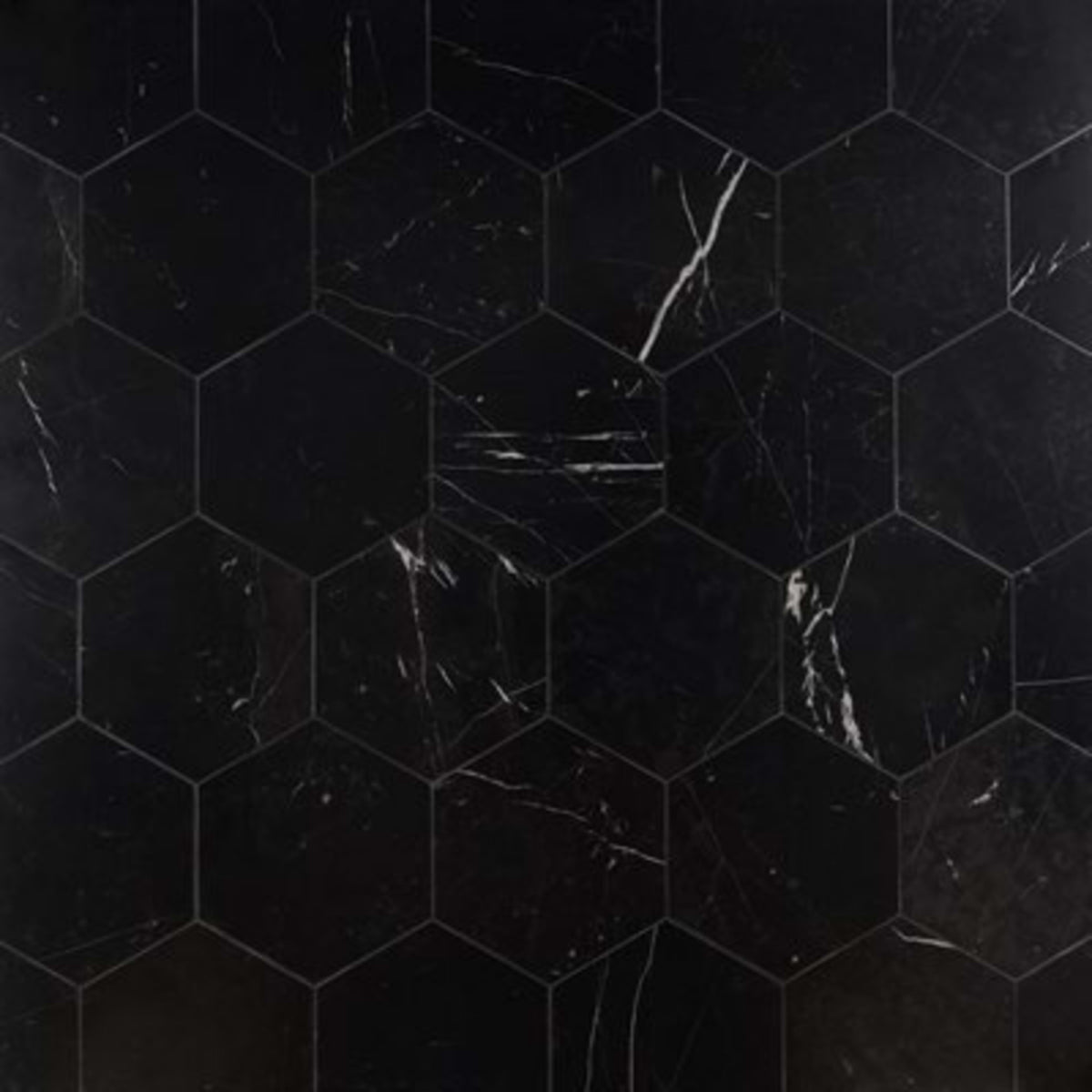 Epoch in Nero Marquina 10'' Hexagon Honed Natural Stone