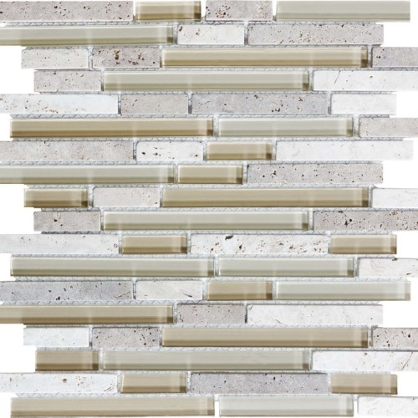 Bliss in Créme Bruleé 12x12 Random Strip Mosaics Glass Tile