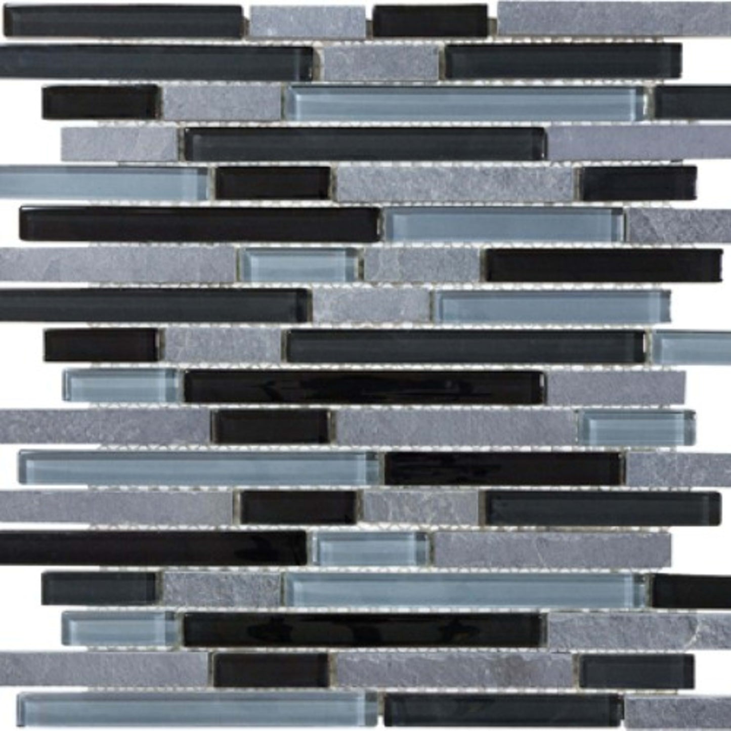 Bliss in Black Timber 12x12 Random Strip Mosaics Glass Tile
