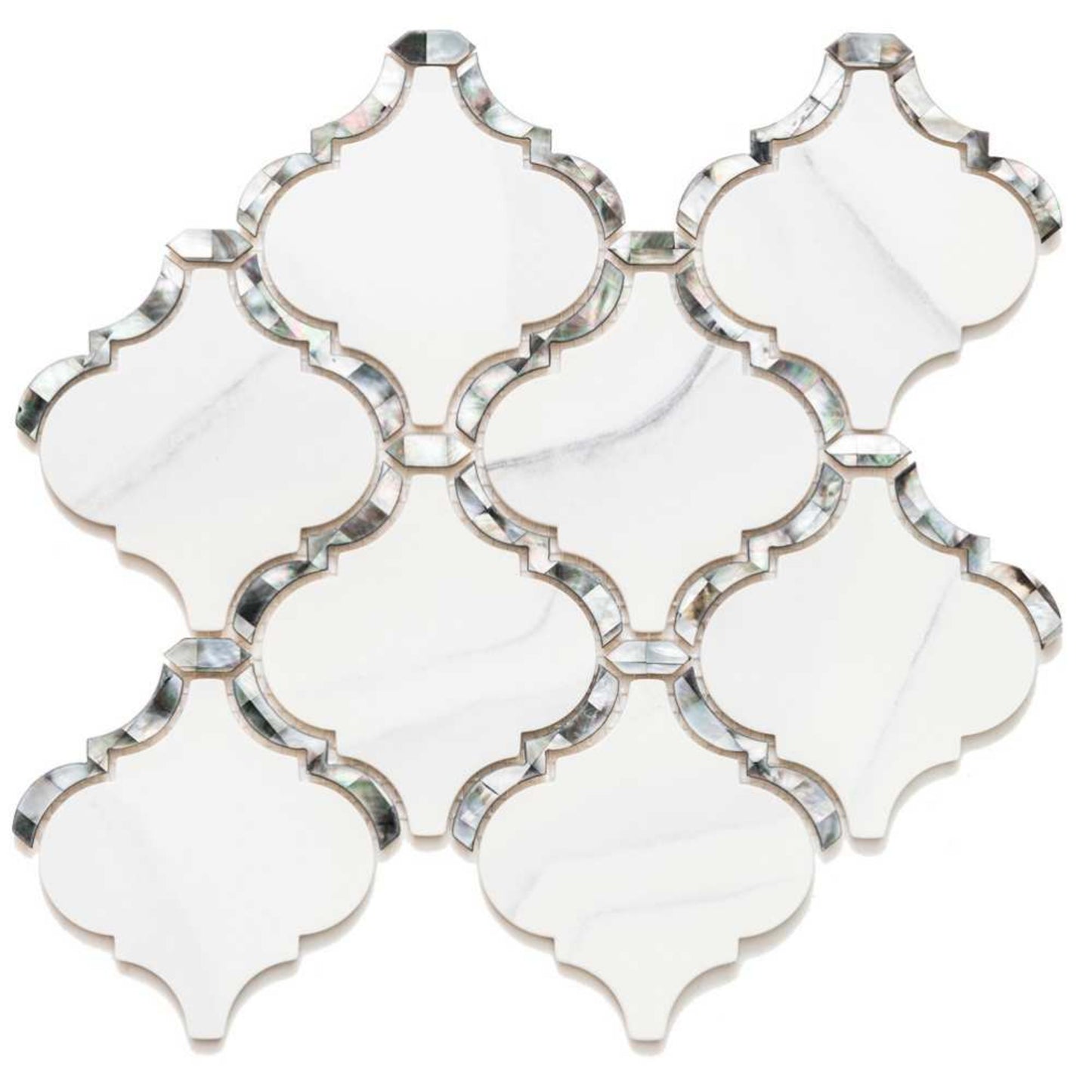 Akoya Pearl in Statuario Glass Tile