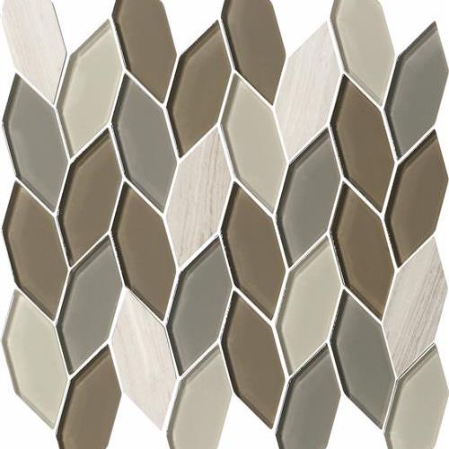 Natural Elements in Mink - Hexagon Leaves Glass Tile