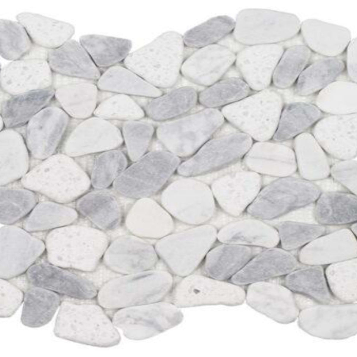 Ocean Stones - Sliced Mosaic in Terrazzo Carrara Bardiglio White Tile