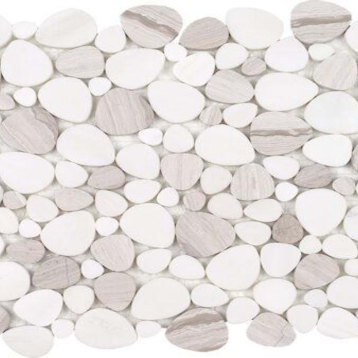 Ocean Stones - Sliced Mosaic in Light Wood Grain Italian White Tile