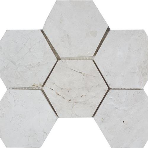 Imperial Pearl in Brushed 4" Hexagon Mosaic Natural Stone