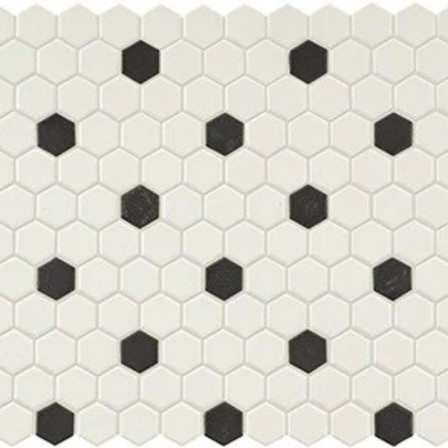 Unglazed Mosaics in Ice White/Black Hexagon Tile