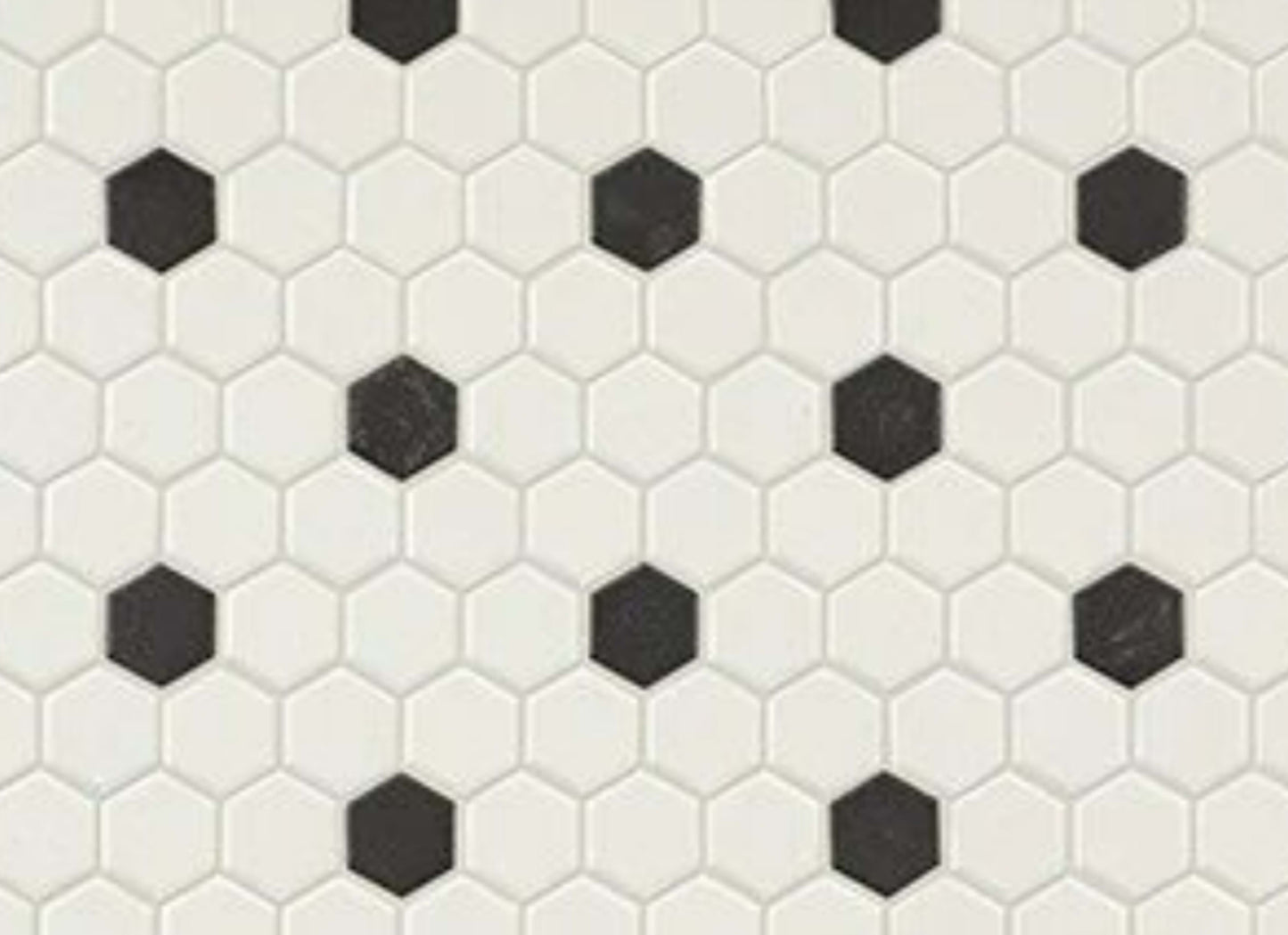 Unglazed Mosaics in Ice White/Black Hexagon