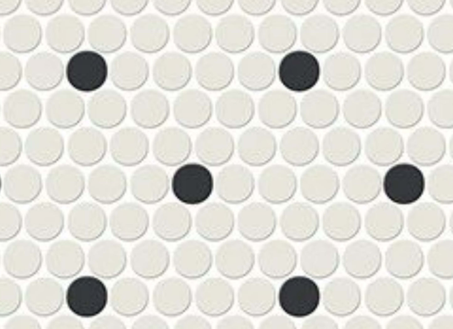 Unglazed Mosaics in Ice White/Black Penny Rounds Retro Dot