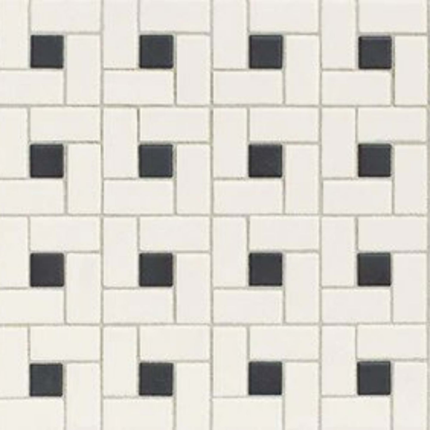Unglazed Mosaics in Ice White/Black Penny Rounds Rosette Tile
