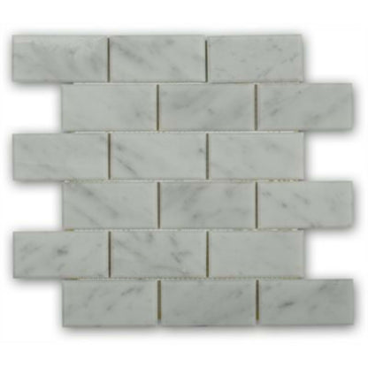 White Carrara in White Carrara 2x4 Beveled Brick Natural Stone