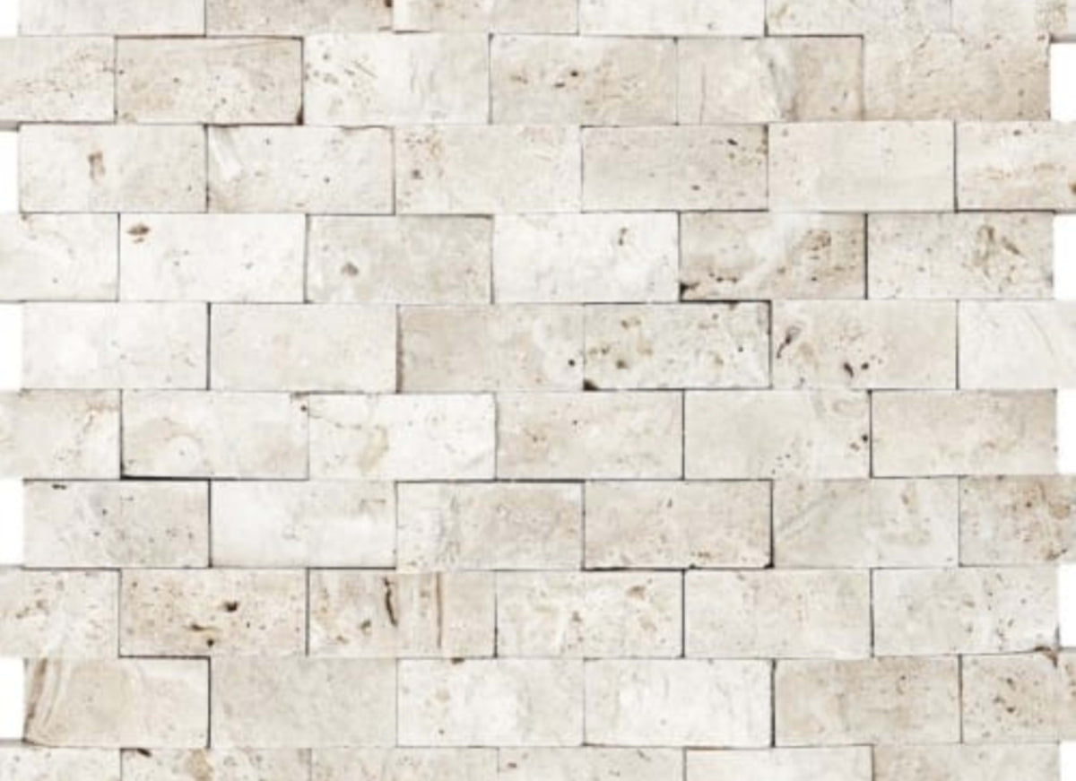Ivory Travertine in 1x2 In Split Face Mosaics
