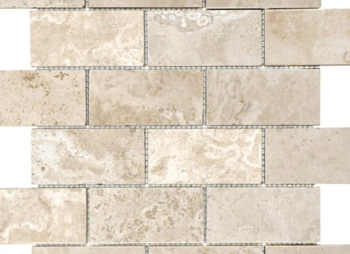 Ivory Travertine in 2x4 In Filled & Honed Mosaics