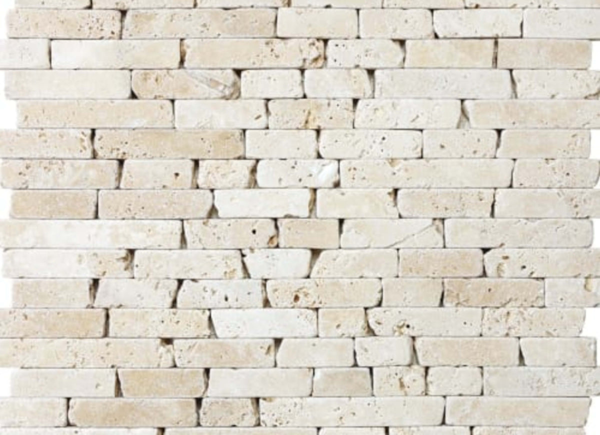 Ivory Travertine in Random Strip Tumbled Mosaics