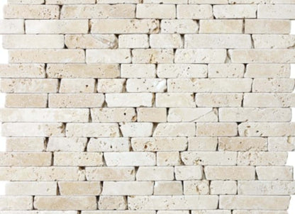 Ivory Travertine in Random Strip Tumbled Mosaics