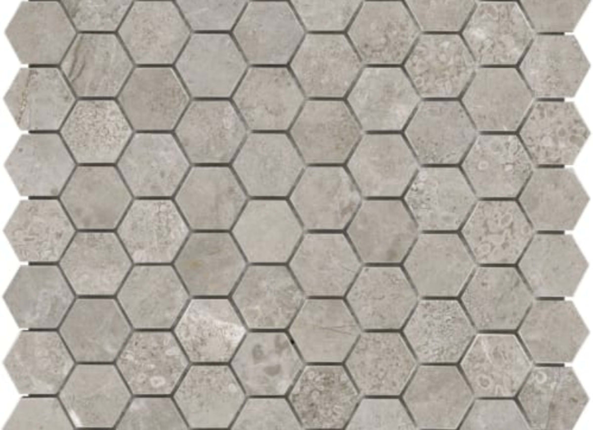 Ritz Gray in 1.25x1.25 In Hexagon Polished