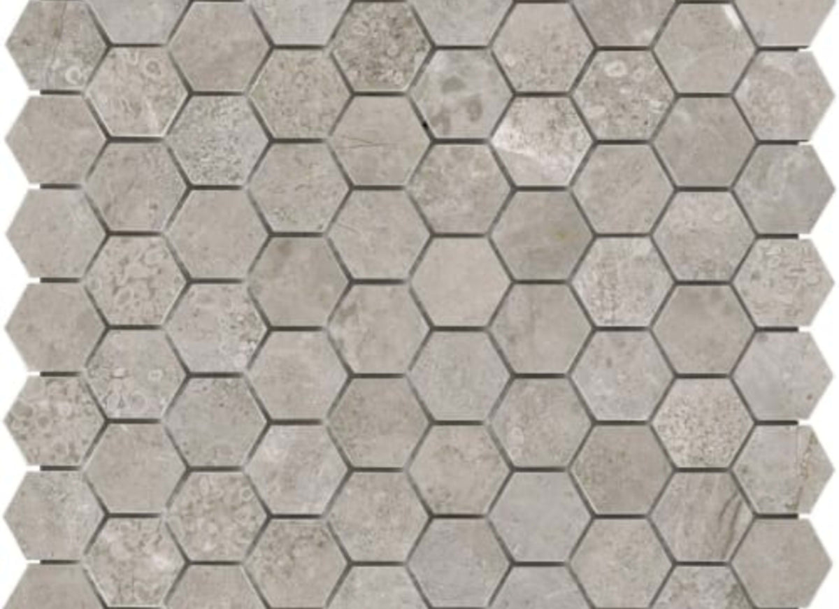 Ritz Gray in 1.25x1.25 In Hexagon Honed
