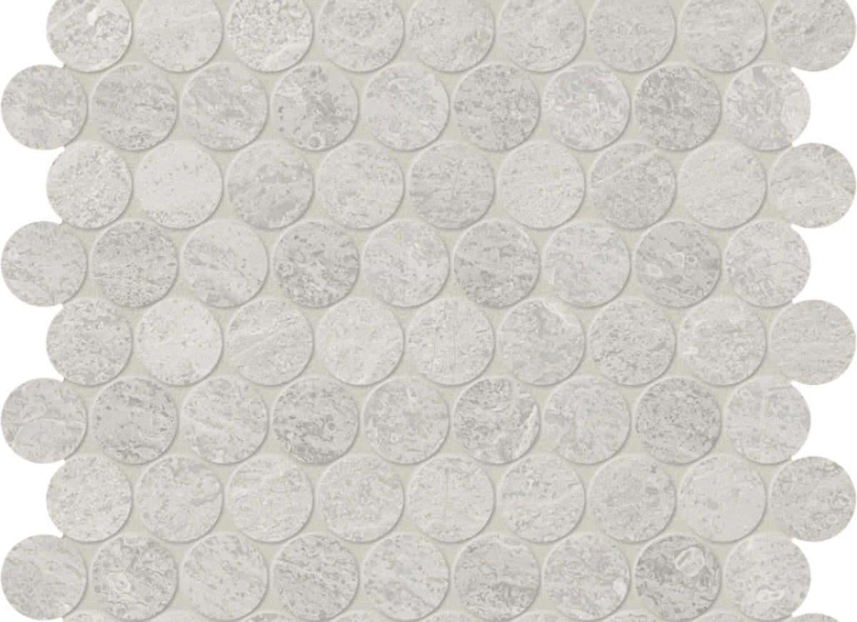 Anciano Grigio in Penny Round Mosaic Honed