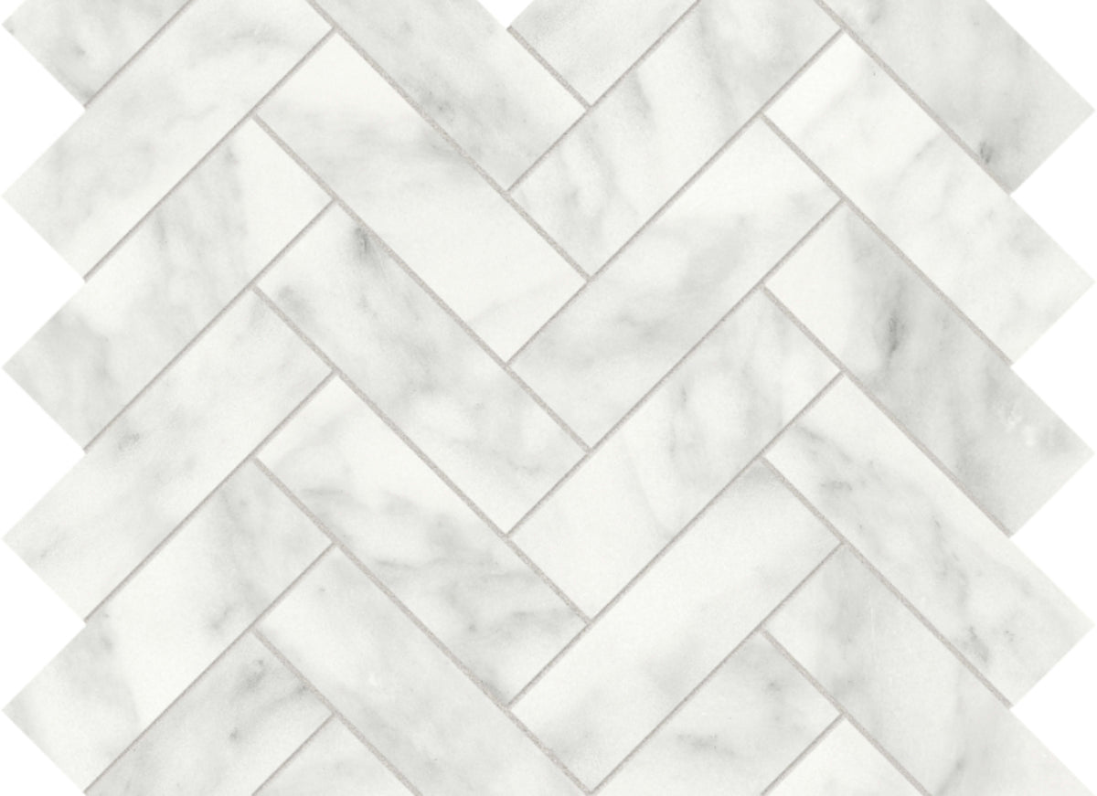Cromo Bianco in Herringbone Mosaic Honed