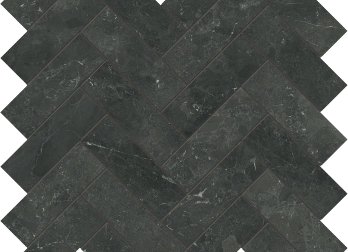 Galaxia Nero in Herringbone Mosaic Polished