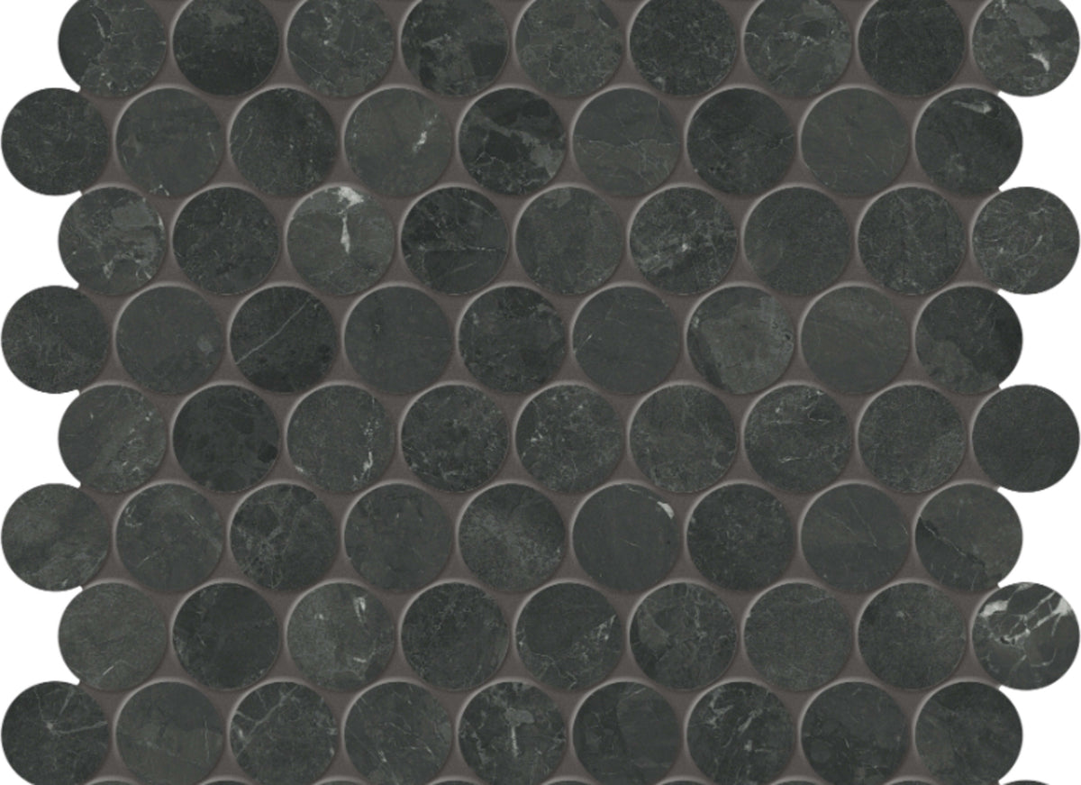 Galaxia Nero in Penny Round Mosaic Polished