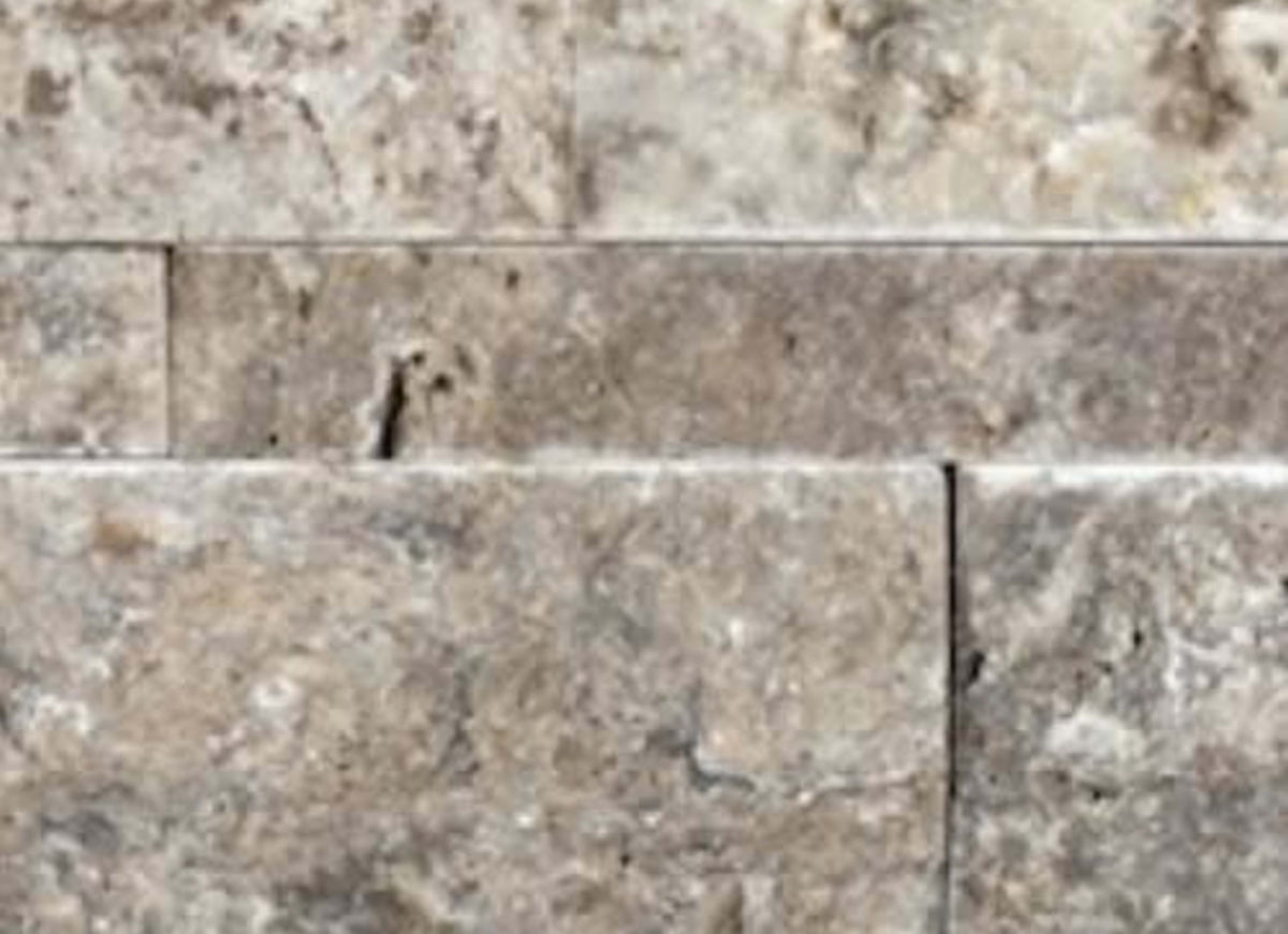 Splitface & Cubics in Silver Ash Veincut 6x24 Split Face Wall Panels
