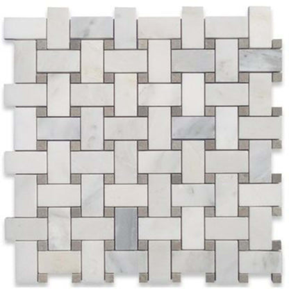 Basket Weave in Asian Statuary With Silver Dot Honed Natural Stone
