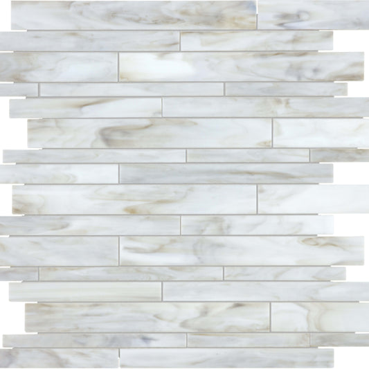 Baroque in Calacatta Random Strip Mosaic Glass Tile