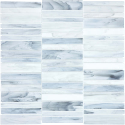 Baroque in Carrara Random Stacked Mosaic Glass Tile