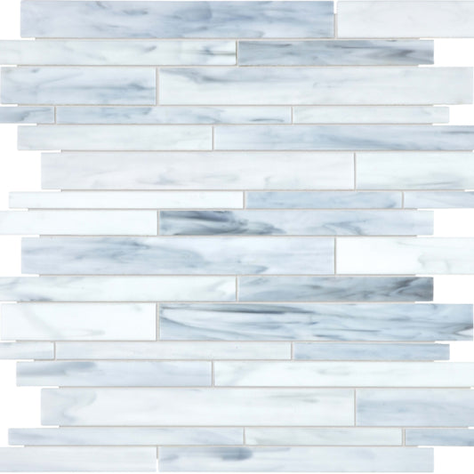 Baroque in Carrara Random Strip Mosaic Glass Tile