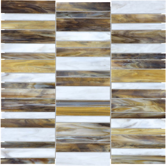 Baroque in Peperino Random Stacked Mosaic Glass Tile