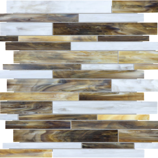 Baroque in Peperino Random Strip Mosaic Glass Tile