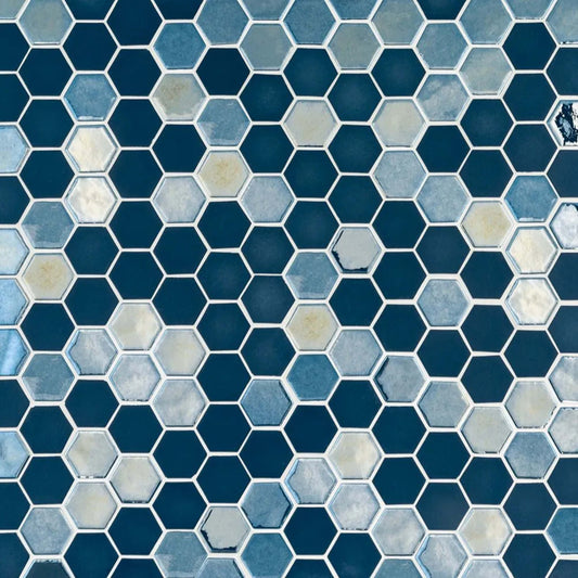 Brill Hexagon Mosaic in Azure Glass Tile