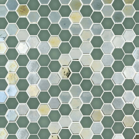Brill Hexagon Mosaic in Olive Glass Tile