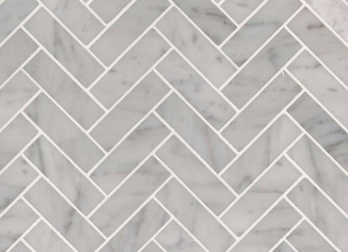 Carrara White in Carrara White - 1x3 Herringbone