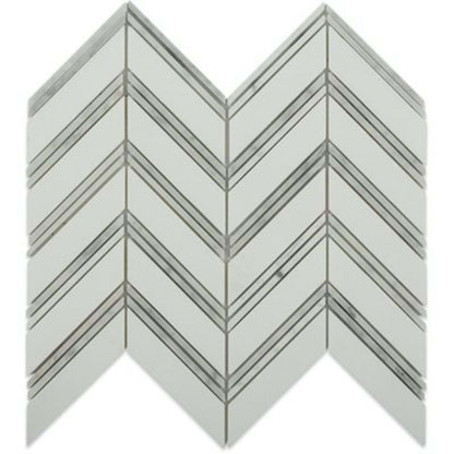 Chevron in Thassos With Bianco Carrara Strips Natural Stone