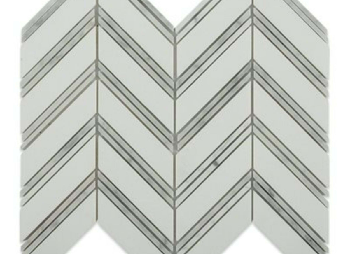 Chevron in Thassos With Bianco Carrara Strips