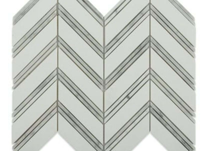 Chevron in Thassos With Bianco Carrara Strips