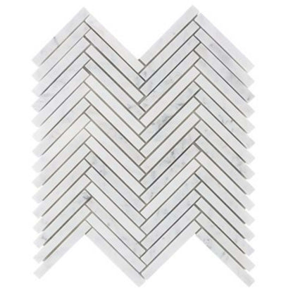 White Carrara in White Carrara 1 / 2x4 Herringbone Natural Stone