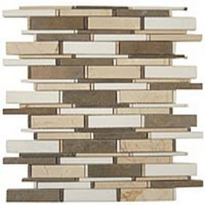 Cascade in Lagos Azul-Crema Marfil-Thassos White 4"xrandom Bricks Natural Stone