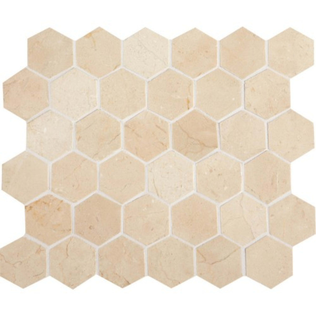 Marble Collection in Crema Marfil Classico 2" Hexagon Natural Stone