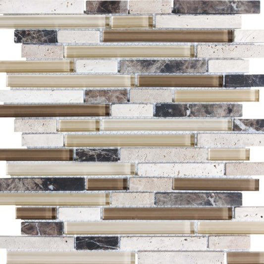 Bliss in Cappuccino 12x12 Random Strip Mosaics Glass Tile