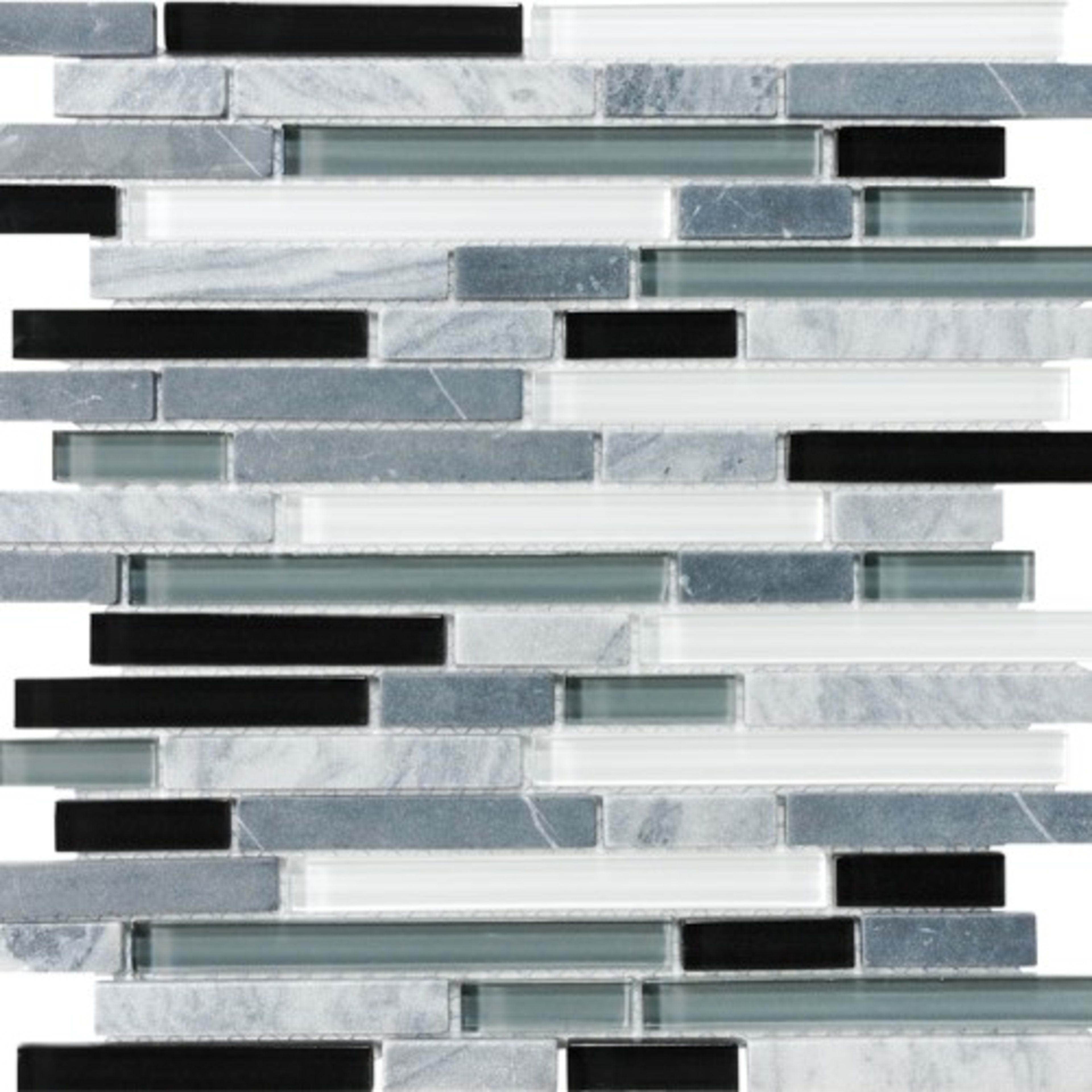 Bliss in Midnight 12x12 Random Strip Mosaics Glass Tile