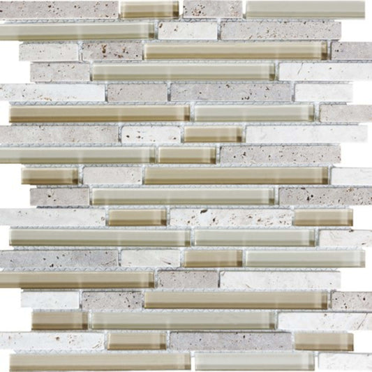Bliss in Créme Bruleé 12x12 Random Strip Mosaics Glass Tile