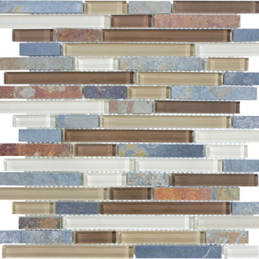 Bliss in Amber Tea 12x12 Random Strip Mosaics Glass Tile