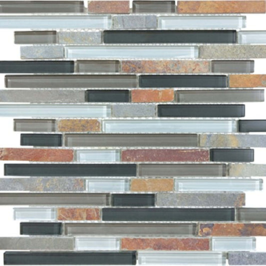 Bliss in Smoky Mica 12x12 Random Strip Mosaics Glass Tile
