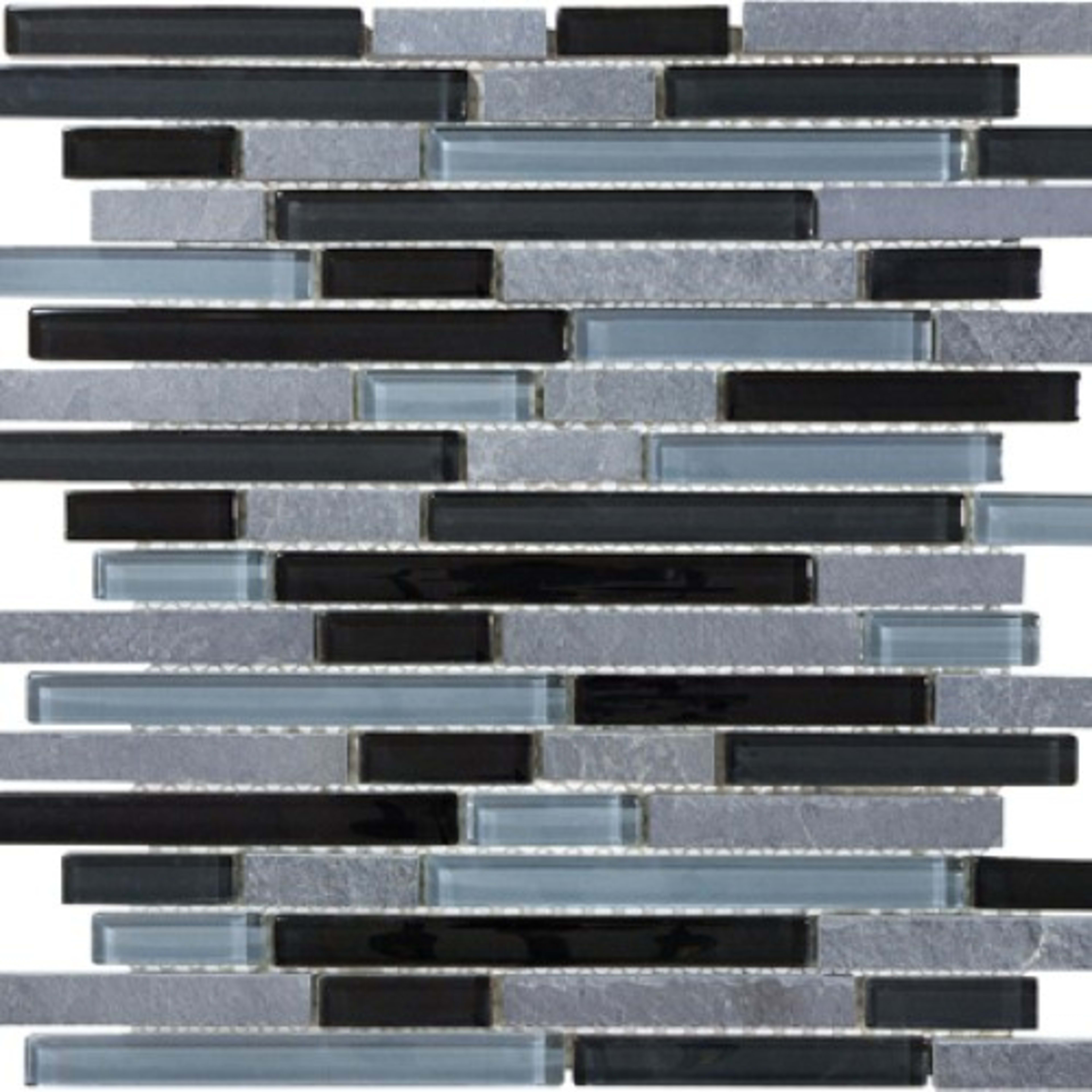 Bliss in Black Timber 12x12 Random Strip Mosaics Glass Tile