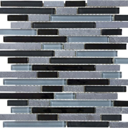 Bliss in Black Timber 12x12 Random Strip Mosaics Glass Tile